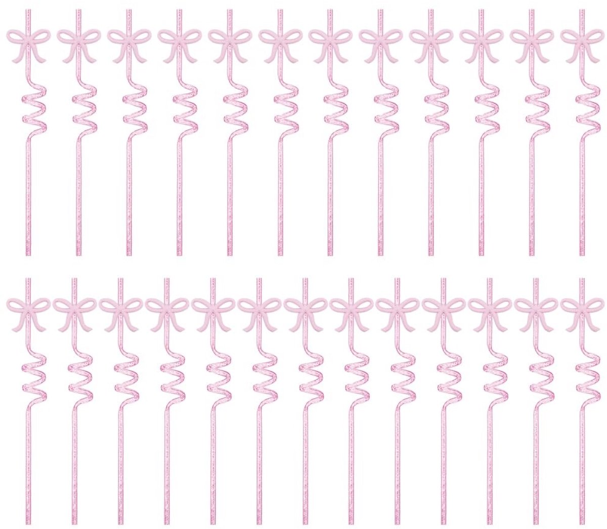 Dailygoods - 25 Roze Herbruikbare Krullende Rietjes met Strik