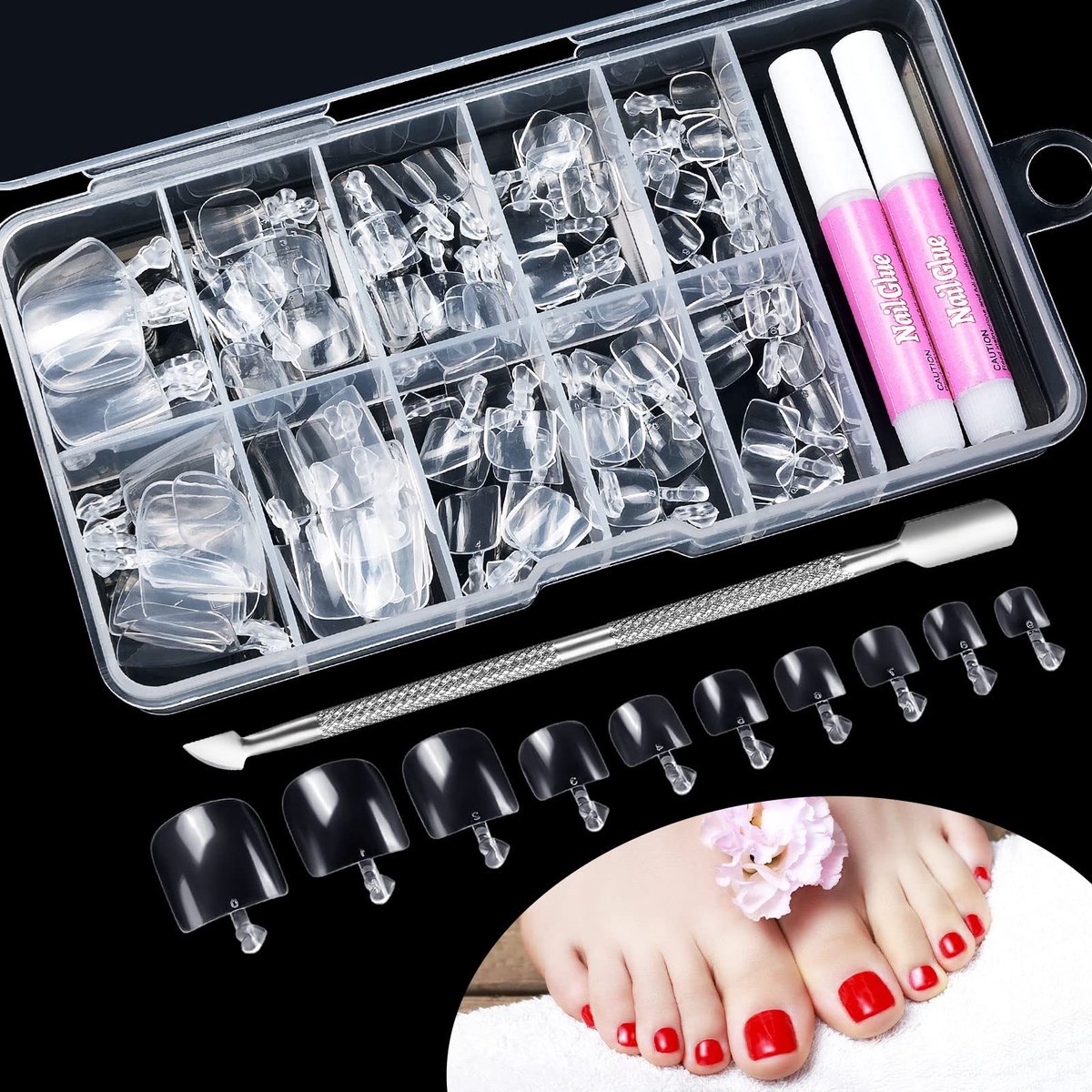 Dailygoods - Kunstnagels Set met Lijm, 100 Stuks in 10 Maten