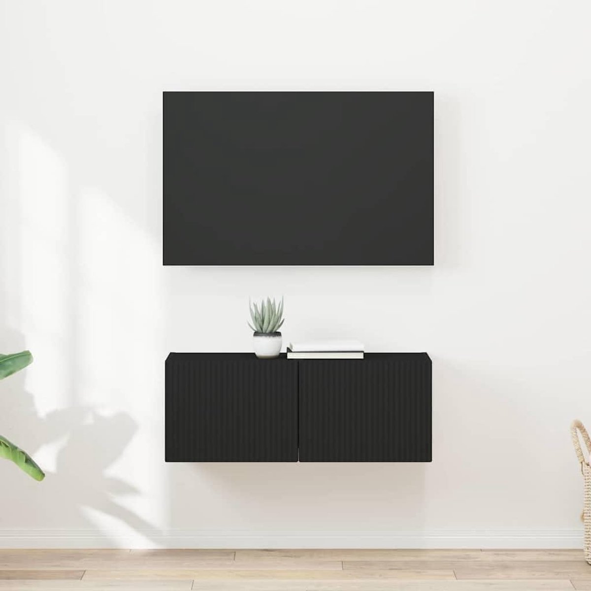 TV Wandkast - Opbergkast Set - Media Opslag - Ruimtebesparend Design - 98 cm Breed - Zwart