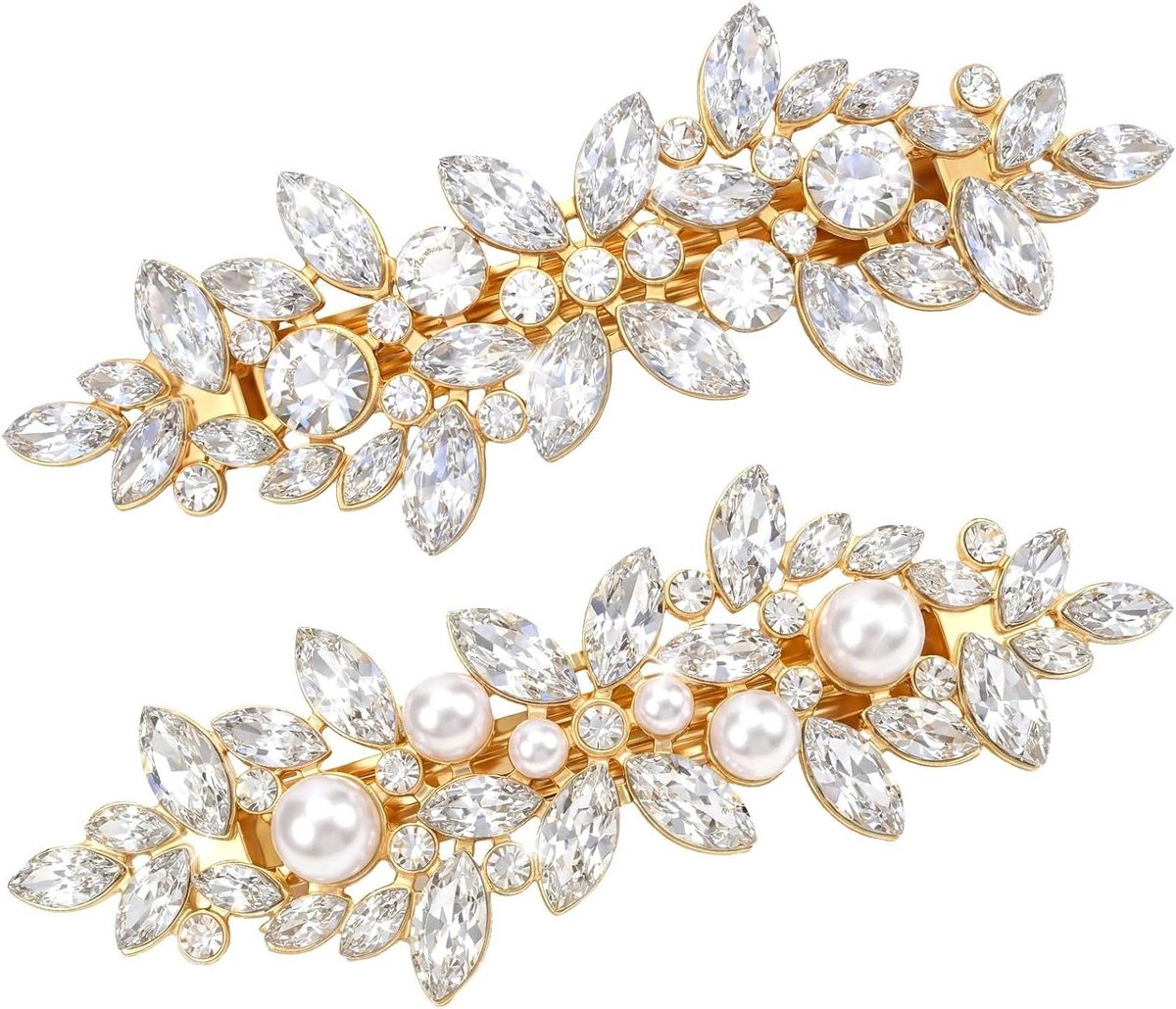Strass Haarclips - Parelspeldjes Bloem - Feestelijke Styling - Gouden Legering - 2 Stuks - Goud