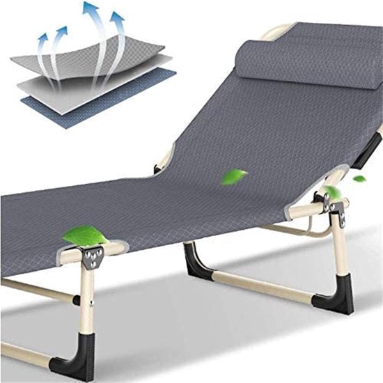 Kampeerbed Volwassenen - Opvouwbaar Ligbed - Buiten Ontspannen - 4-Posities Verstelbaar - Extra Breed - Grijs — afbeelding 2