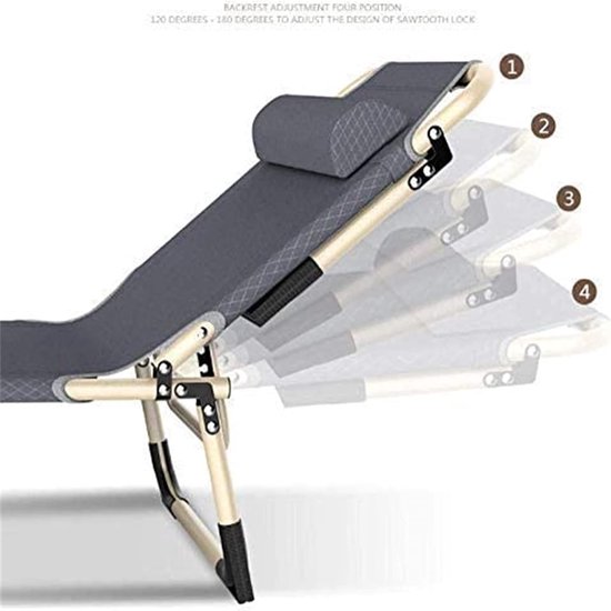 Kampeerbed Volwassenen - Opvouwbaar Ligbed - Buiten Ontspannen - 4-Posities Verstelbaar - Extra Breed - Grijs — afbeelding 4