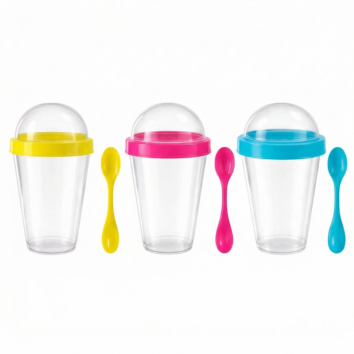 Dailygoods - Yoghurtbeker to go set van 3 met lepel en extra toppingvak