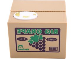 Spaarpot Kat - Kinder Spaardoos - Geld Leren Besparen - Automatisch Spaart - 15 x 13 x 13 cm - Paars