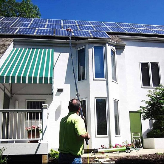 Reinigingsset Zonnepanelen - Telescoopborstel Raamwisser - Hoge Oppervlaktes Reinigen - Verstelbare Lengte 6-11m - 6 tot 11 Meter - Grijs — afbeelding 2