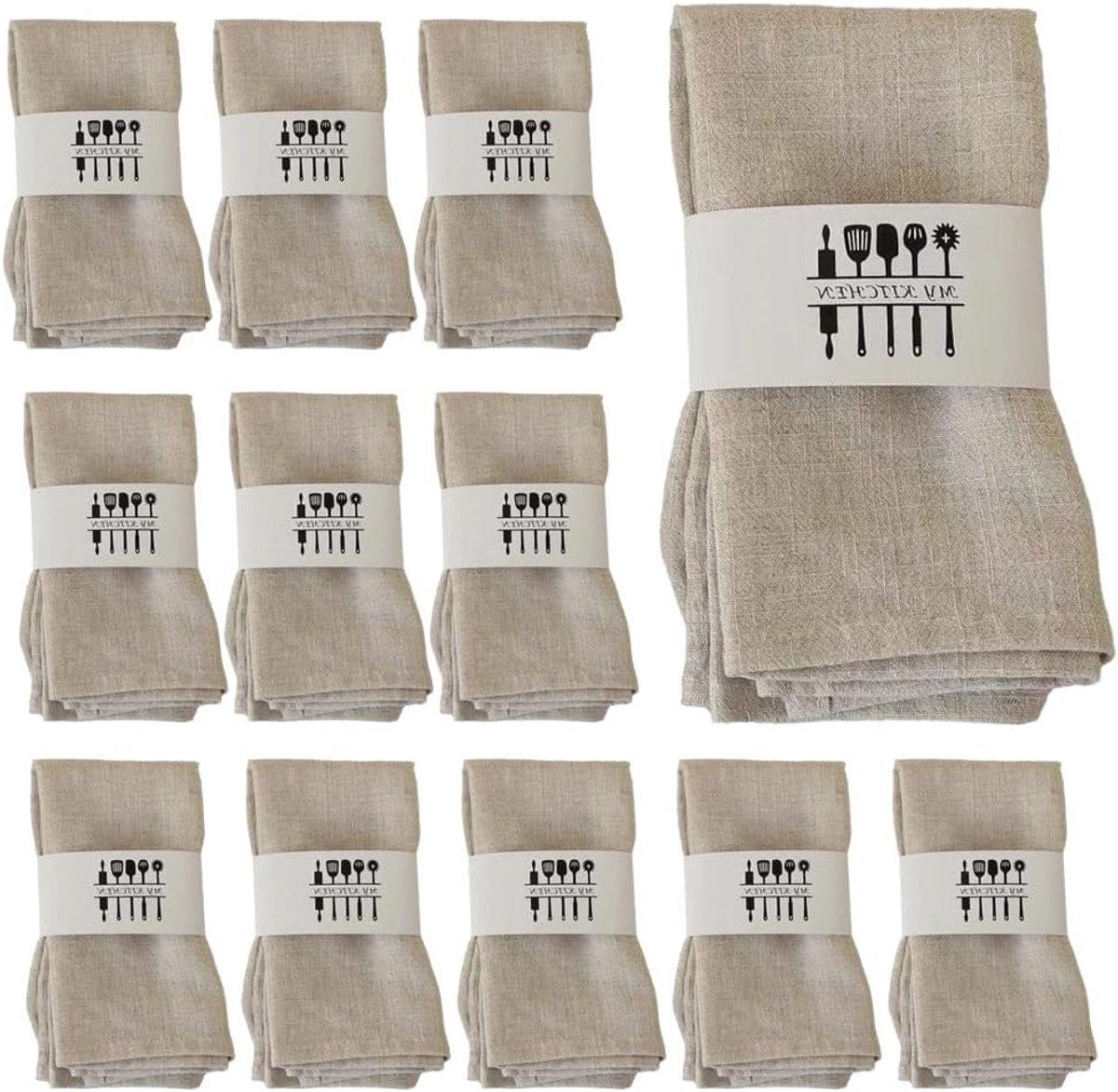Set van 12 Beige Stoffen Servetten 40x40 cm Herbruikbaar voor Diner, Bruiloft en Feest