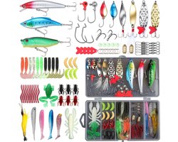 EXAURAFELIS Fish lure set fish lure kit for bass trout salmon freshwater fishing tackle kit including plastic shrimp worm bait spoon grasshopper crankbait jigs hooks fishing gear and equipment