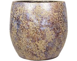 Vintage plantenpot - Keramiek bloempot - Planten decoreren - Veeglook afwerking - 34 cm diameter - Goud