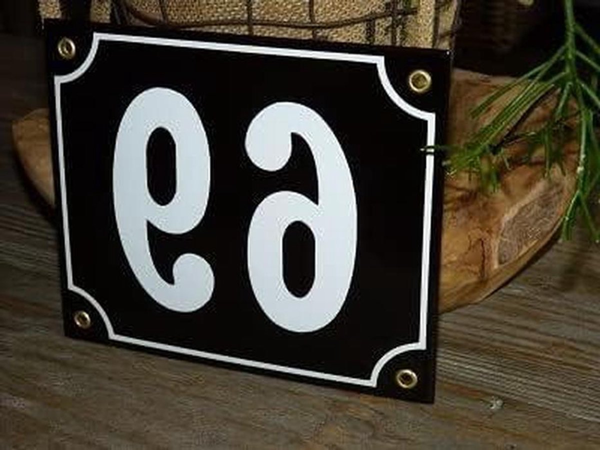 Emaille Huisnummer - Nummerbord Gebold - Huis Markeren - Handgekleurd Reliëf - 18x15 cm - Zwart