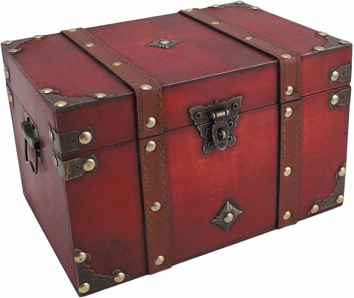 Schatkist Opbergdoos - Houten Kist - Sieraden Opbergen - Met Vergrendeling - 24 cm - Rood