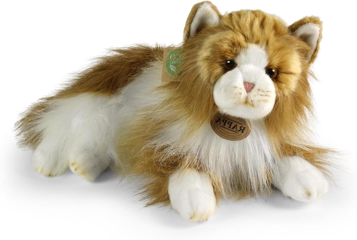 Pluche kat knuffel - Dierenfiguur zacht - Knuffelen en decoreren - Realistisch design - 30 cm - Bruin wit