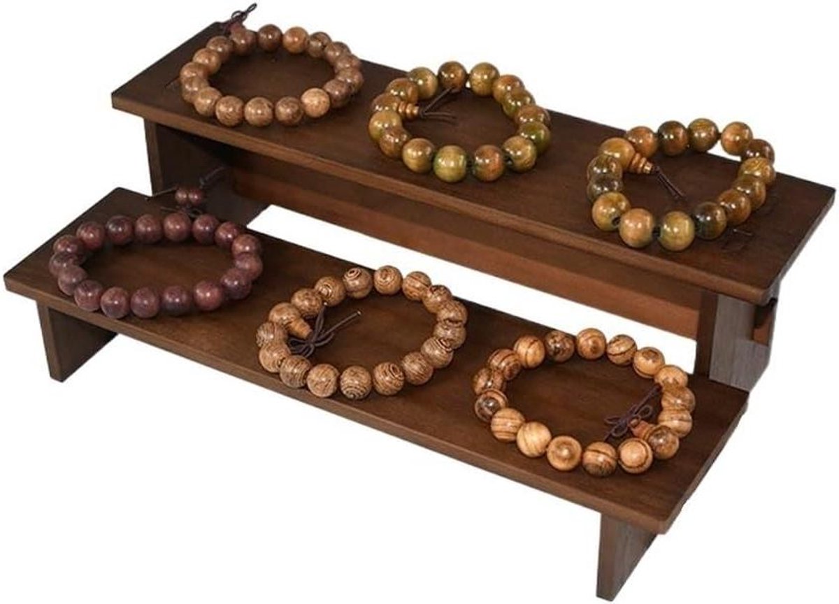 Sieradenrek - Armbanden display - Sieraden opbergen - Handgemaakt hout - Tweelaags - Natuurlijk