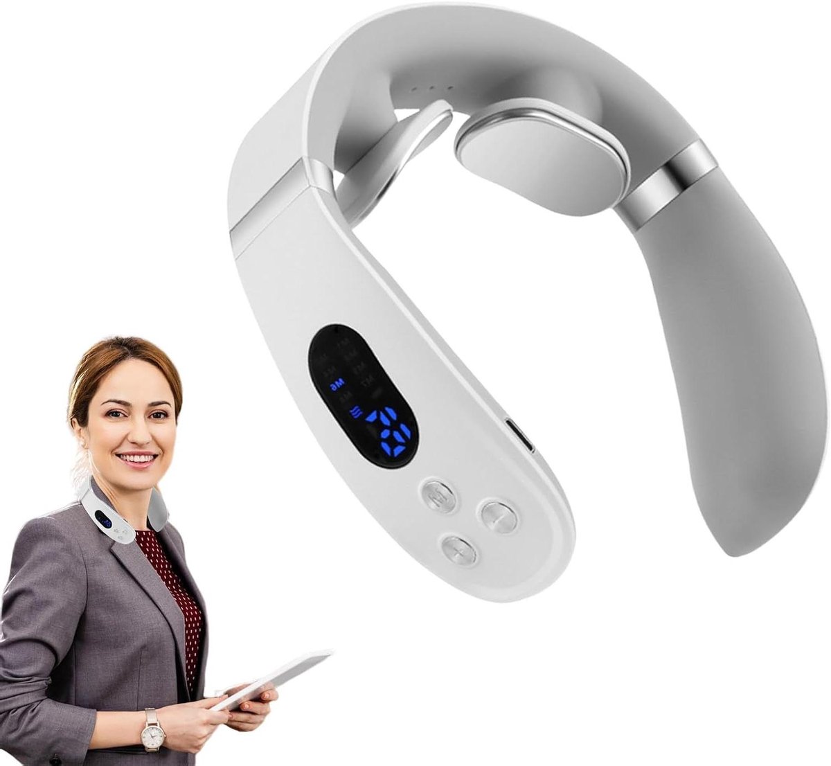 Nekmassageapparaat met warmte - Therapeutisch apparaat - Spieren ontspannen - Ergonomisch ontwerp - 18 x 175 cm - Subtiel