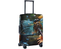 KHiry Bagagehoes voor reizen, elastische kofferhoes, libelle, vliegende op de vijver, bagagehoezen, bagagebeschermer voor volwassenen, anti-kras bagage, decoratieve hoes voor reizen, Zwart, XL