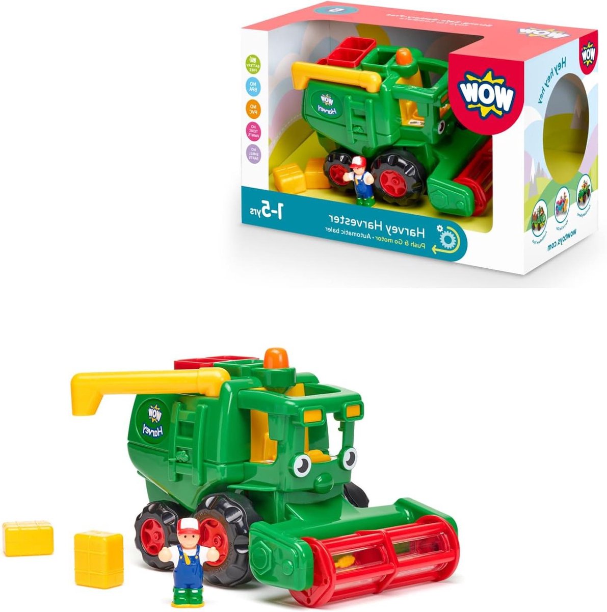 Maïs Oogst Machine - Speelgoed Tractor - Boerderij Spelen - Automatische Balenpers - 5 Delige Set - Geel