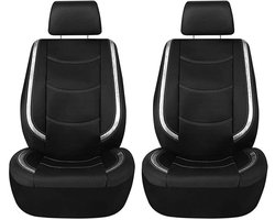 Voor KIA Niro Opirus Sorento Shuma Borrego Autostoelhoezen Set,Luxe Zwart Synthetisch Leer,Waterdichte en Ademende Stoelhoes Auto met PVC, 2 Stuks
