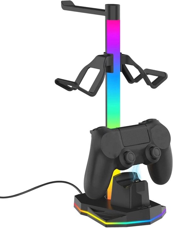 Controller Standaard - Oplaaddock Koptelefoon - Bureau Organisatie - Geïntegreerde RGB-verlichting - 2 Controllers 1 Koptelefoon - Zwart — afbeelding 2