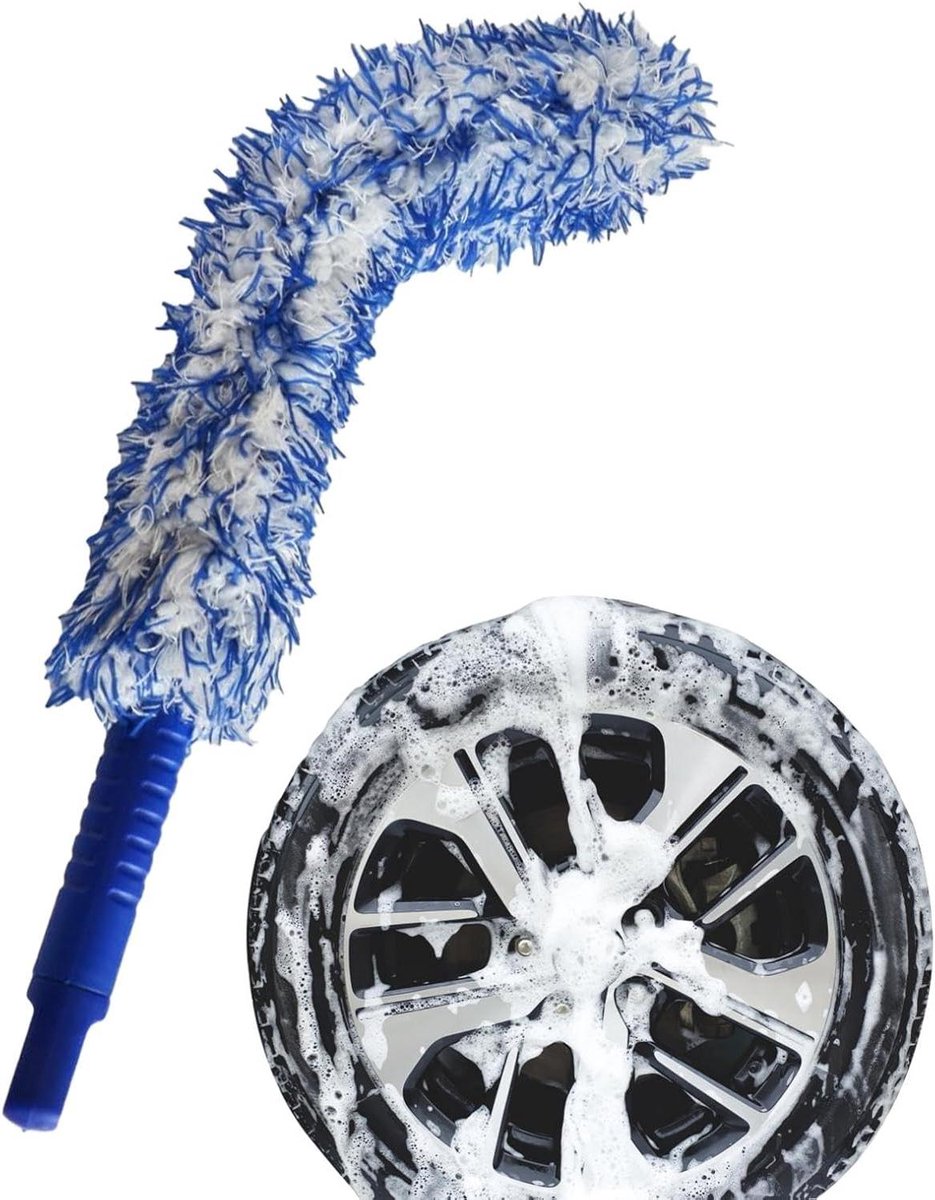Velgenborstel - Wielreiniger - Auto poetsen - Zachte microvezel - 59 cm lang - Blauw
