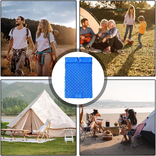 Tweepersoons Slaapmat - Luchtbed Camping - Buiten Reizen - Ingebouwde Voetpomp - 190x120x5cm - Blauw van Merkloos — afbeelding 4
