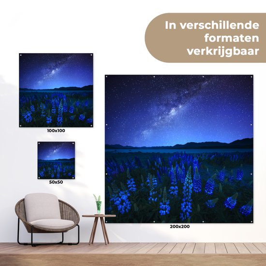 Affiche de Jardin Ciel étoilé - Voie lactée - Fleurs - 200x200 cm