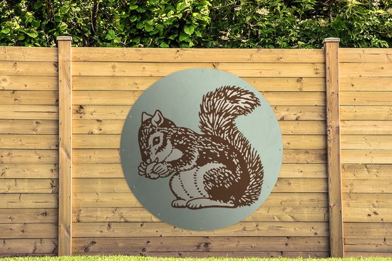 Tuincirkel Een illustratie van een eekhoorn met een eikel - 150x150 cm - Ronde Tuinposter - Buiten