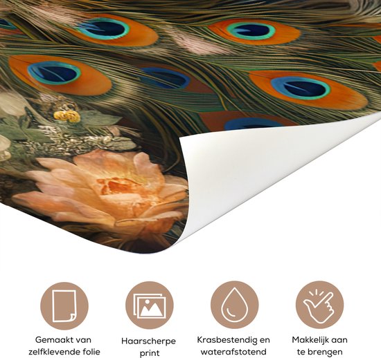 Sticker porte Paon - Plumes de paon - Fleurs - Vogels - Botanique - 80x205 cm - Poster porte