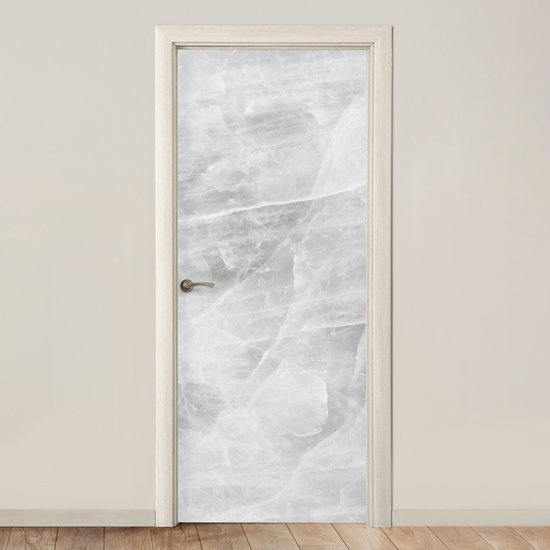 Deurposter 80x205 cm - Deursticker Marmer - Steen - Wit - Luxe - Marmerlook - Meubelfolie zelfklevend - Deurfolie woonkamer - Interieurfolie fotobehang - Deur plakfolie - Deurstickers - Deurbehang sticker - Kamer decoratie
