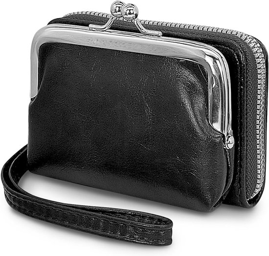 Dames Portemonnee met Grote Capaciteit, 2-in-1 Creditcardhouder, Afneembare Polsband en Ritssluiting, Zwart en Tijdloos Design