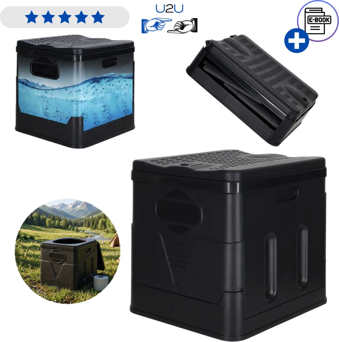 Draagbaar camping toilet opvouwbaar - mobiel reistoilet met 20L afvalzakken - compact chemisch toilet alternatief voor kamperen festivals reizen outdoor noodtoilet lichtgewicht inklapbaar toilet voor volwassenen en kinderen Met Ebook