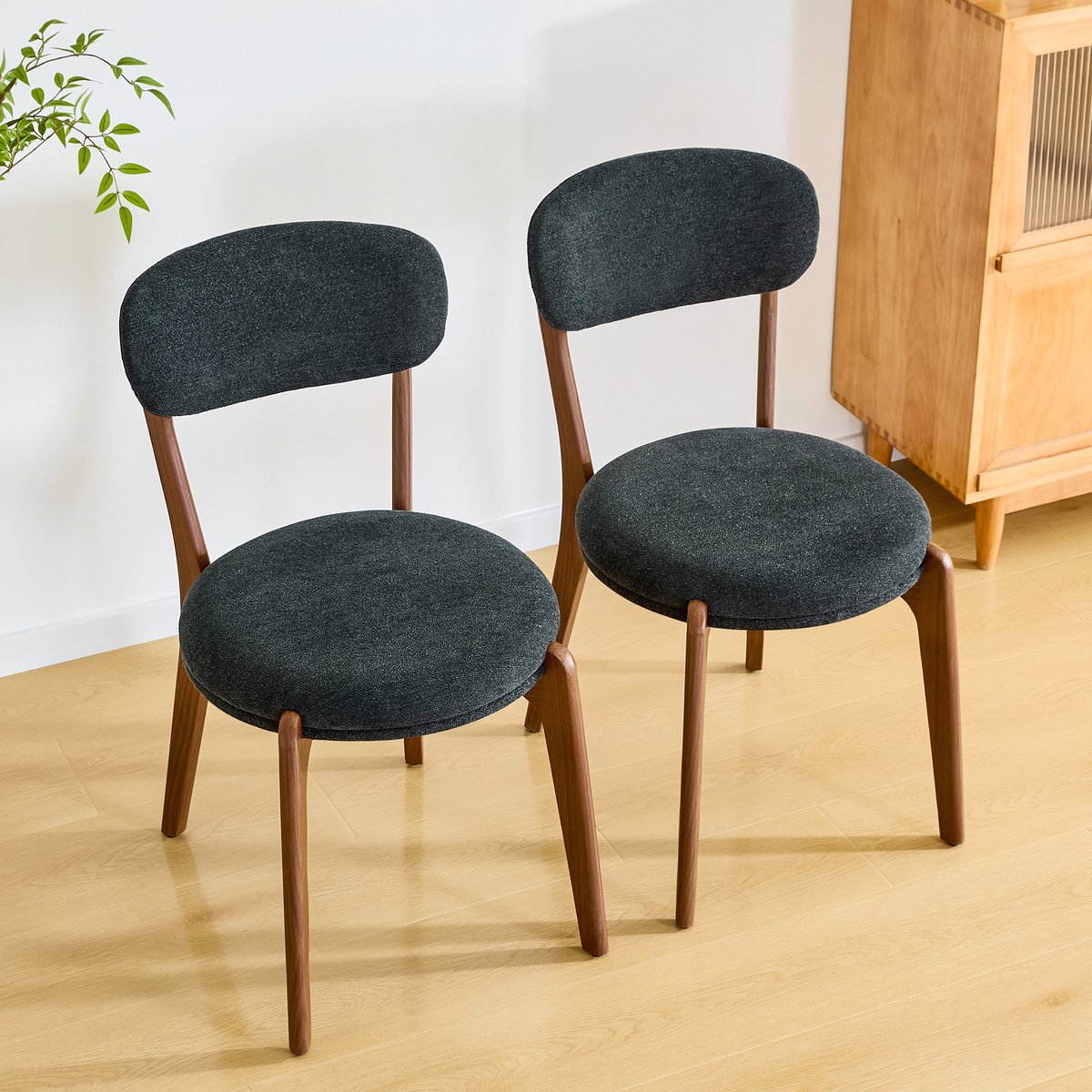 MIVRAY Eetkamerstoel 55,5 x 48,5 x 84 cm - Set Van 2 Met Zitkussen - Voor Eetkamer En Keuken - Linnen Zwart
