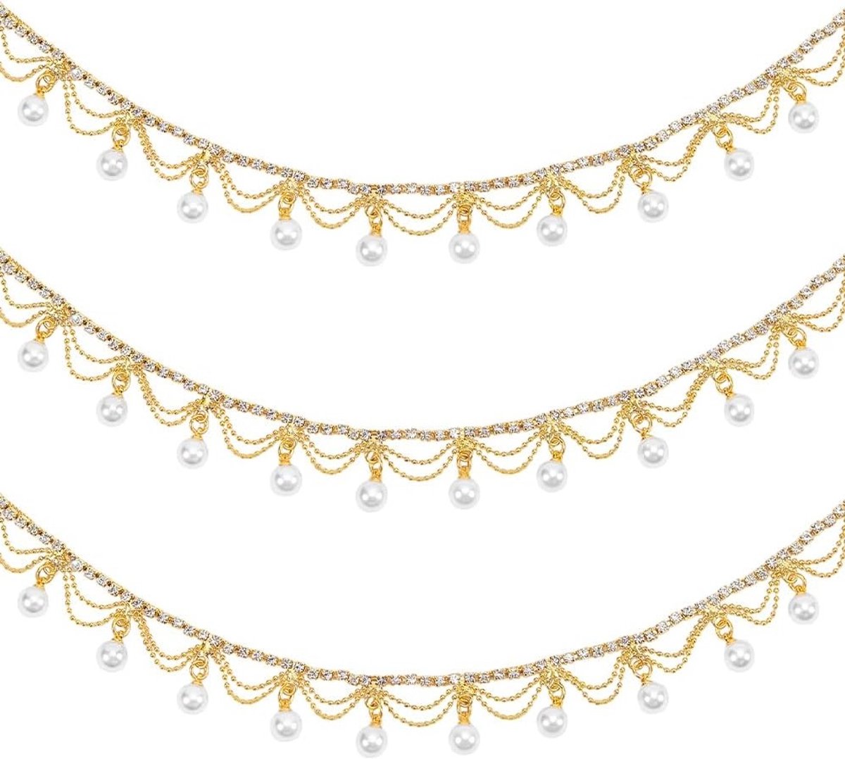 1 Yard/0.9m Rhinestone Parels Tasje Franje Trim Ribbon, Diamant Ingelegde Parels Versiering voor Naaien, DIY Sieraden en Bruidsboeket Decoratie
