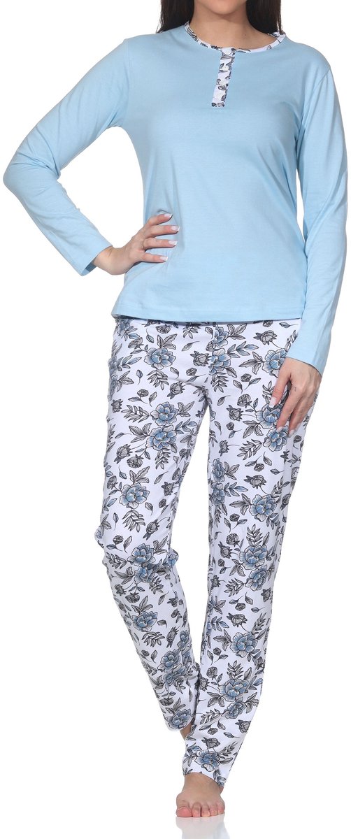 Normann Prachtige damespyjama met broek in bloemenprint - ook in oversize blau