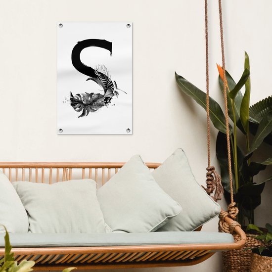 Décoration de jardin Jungle lettre S - noir et blanc - 40x60 cm - Poster jardin - Tissu jardin - Poster extérieur