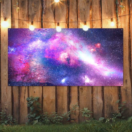 Affiche clôture Espace - Couleurs - Etoiles - 200x100 cm - Toile de jardin