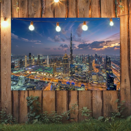 Décoration murale Skyline de Dubaï avec Burj Khalifa un soir nuageux - 180x120 cm - Poster jardin - Toile jardin - Poster extérieur