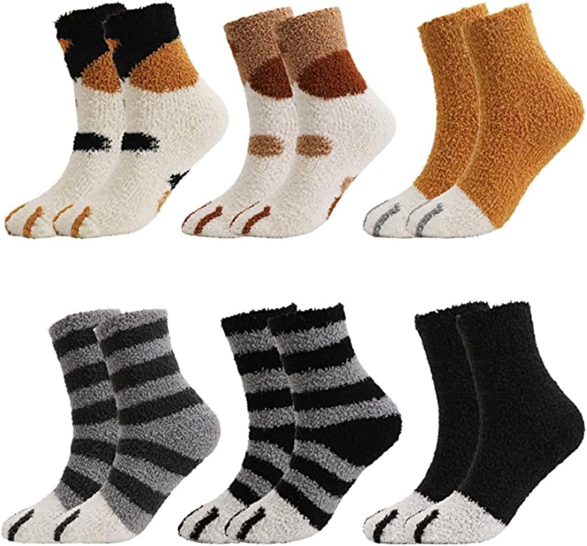 6 Paar Warme Fluffy Dikke Dieren Sokken voor Dames en Heren, Kerstmis, EU 35-42, Gezellige Sokken met Schattige Patroon