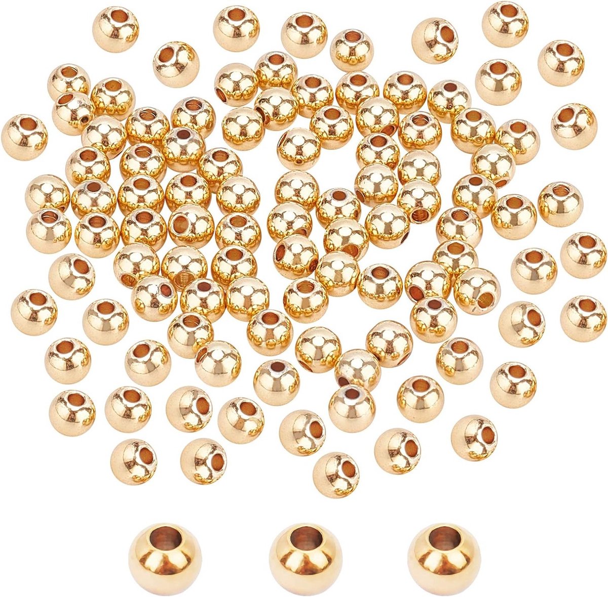 6mm 14K Gouden Geplateerde Kralen, 150 Stuks Duurzame Ronde Bal Kralen voor Sieraden Maken, Perfect voor Kettingen, Armbanden en Oorbellen