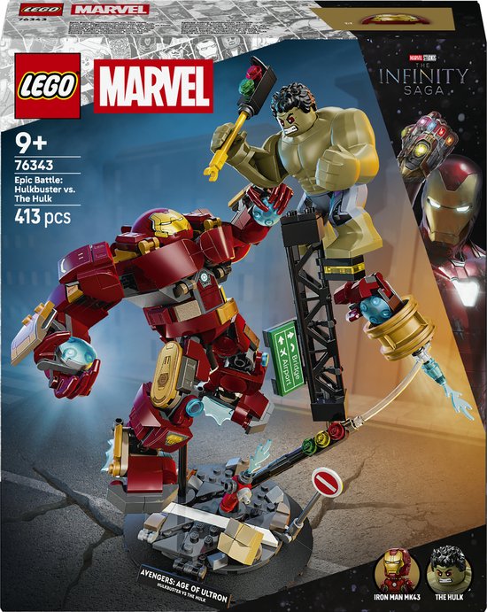 Boîte LEGO Marvel 76343, Hulkbuster vs. Hulk. Avec Iron Man Mk43 et Hulk. Avengers : L'Ère d'Ultron.