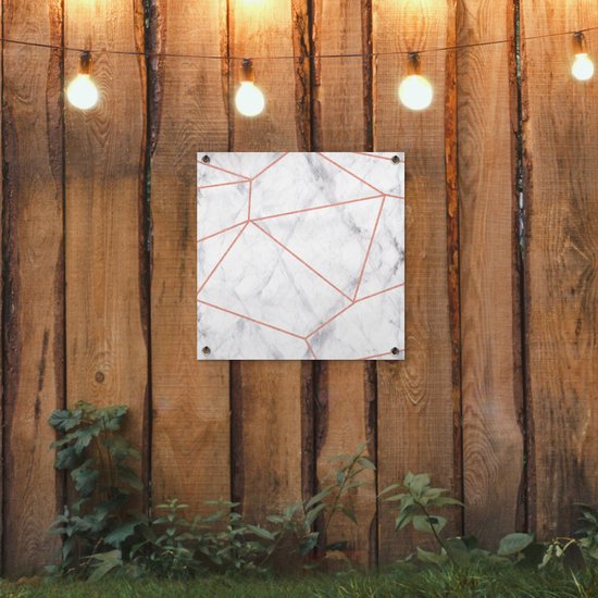 Posters de jardin Marbre - Or rose - Wit - 50x50 cm - Toile de jardin - Affiche extérieure