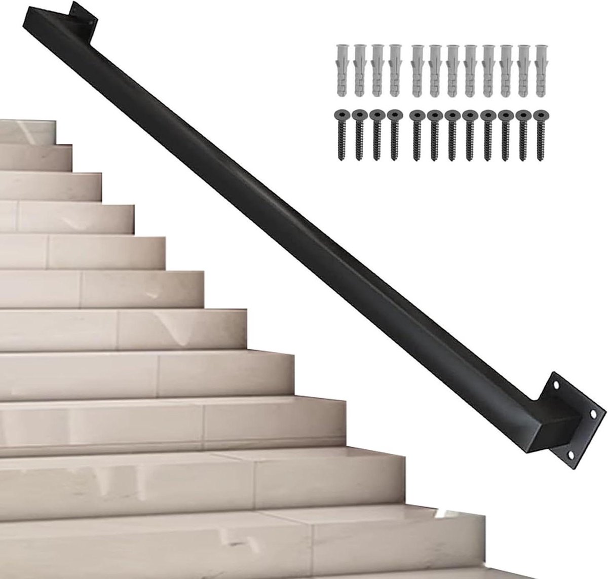 Trapleuning Metaal - Handgreep Veiligheid - Veilig Traplopen - Smeedijzer Robuust - 60 cm - Zwart