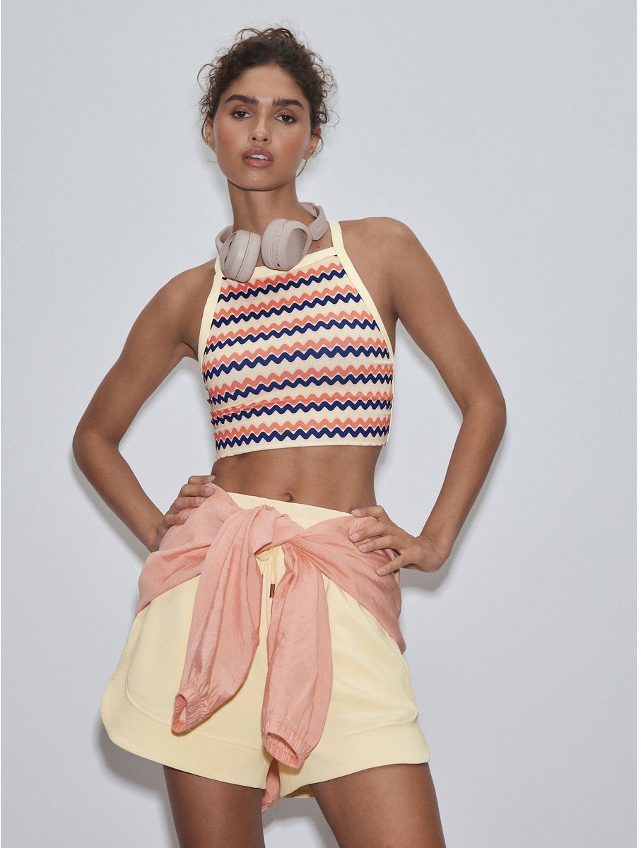 Next Dames - Active Power sportbeha met racerback - Geel Peach Stripe