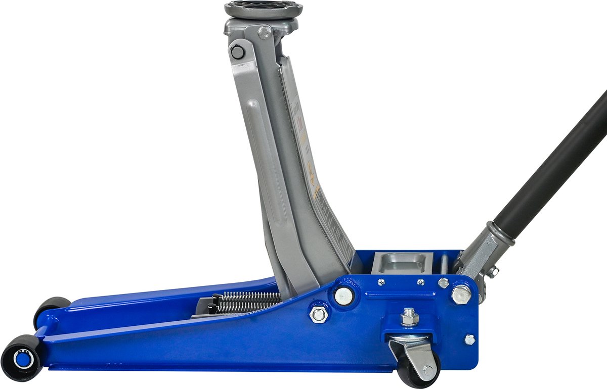 Autokrik Lage Profiel 3 Ton Dubbele Pomp 51 Cm Aluminium Staal Blauw Zilver Voor Snel Heffen Bij Onderhoud En Nood
