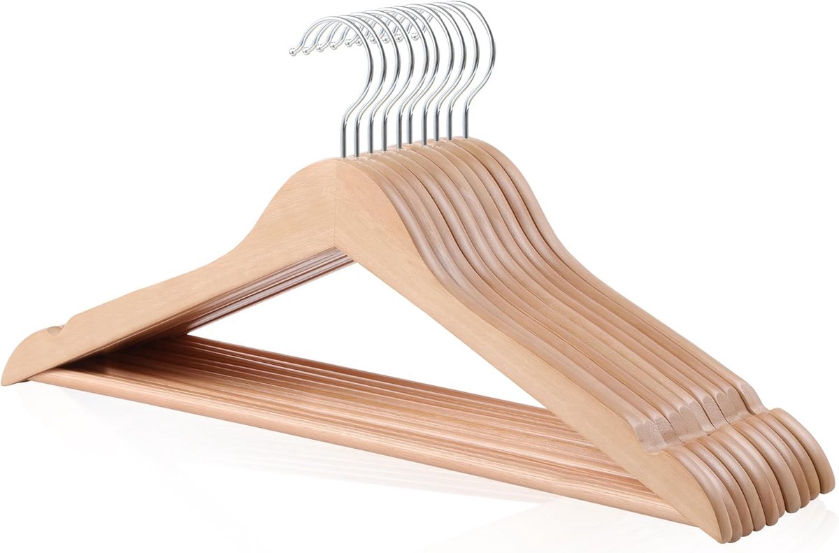 Basics Kledinghangers voor Pakken, Hout, Set van 10, 44 cm, Natuurlijke Kleur