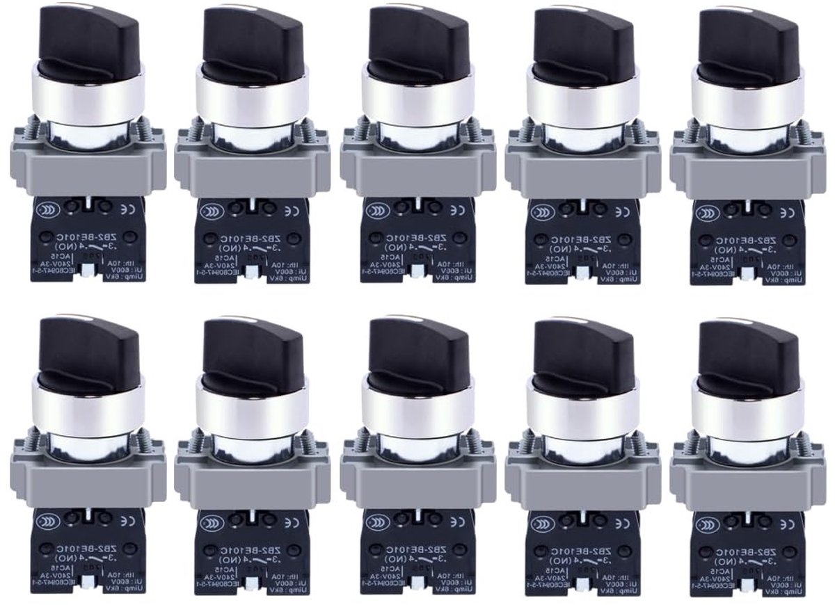 Selector Locking Switch 10A - 10 Stuks Rotatieschakelaar voor Machinebesturing en Industrieel Gebruik