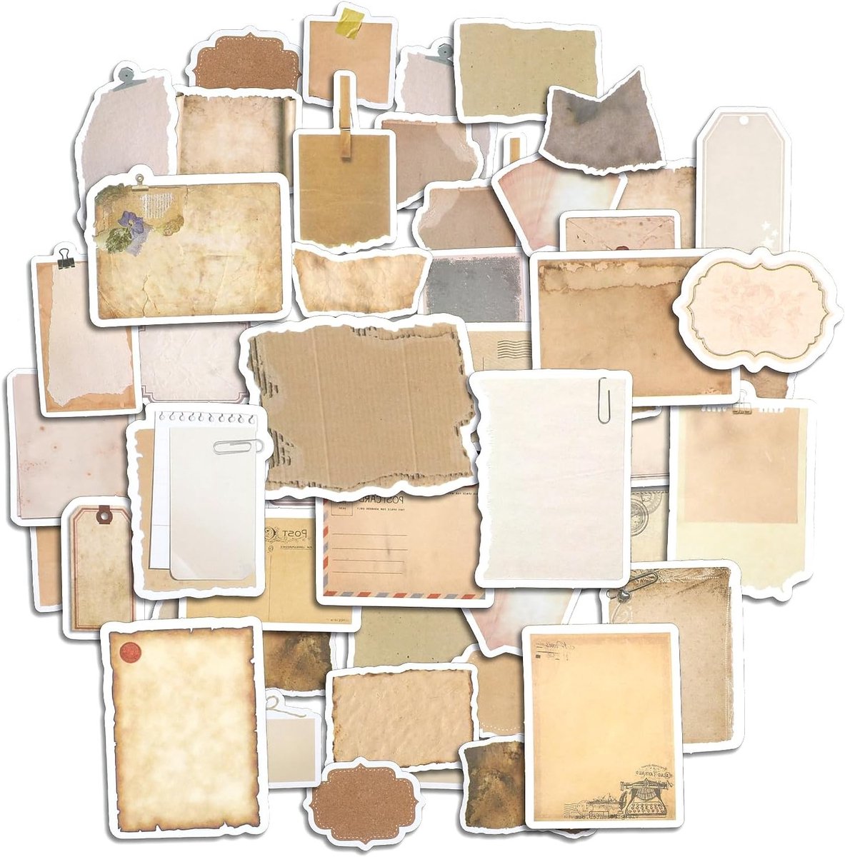 80 Stuks Vintage Scrapbook Paper Stickers, Retro Label Stickers voor Journals, Aged Writing Paper Stickers voor Creatieve Projecten en Aesthetic Decoratie