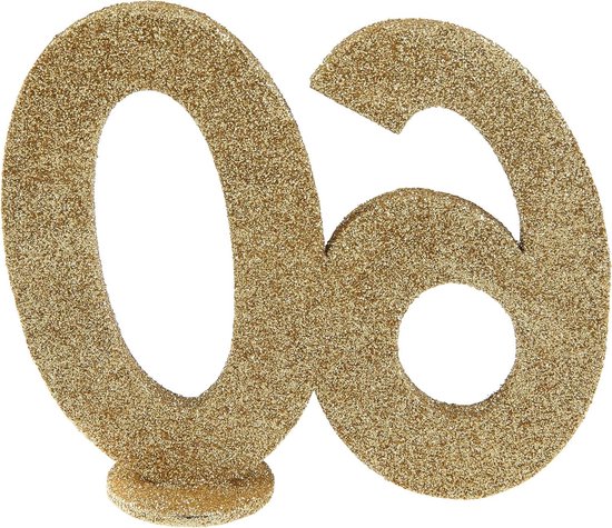 Foto: Jubileum nummer 60 verjaardag cijfer tafeldecoratie glinsterend goud 10 cm goud