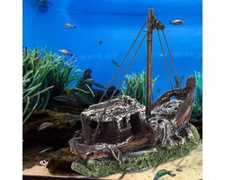 Aquarium Scheepswrak Decoratie - Wrak Boot Hars - Aquarium Aankleden - Realistisch Vormontwerp - 12.5 x 6 x 10 cm