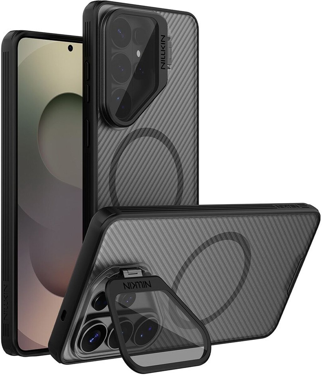 Nillkin CamShield Prop Magnetic - Hoesje Geschikt voor Samsung Galaxy S26 Ultra - Compatibel met MagSafe en Qi2 - Back Cover met Camera Bescherming / Standaard - Transparant Zwart