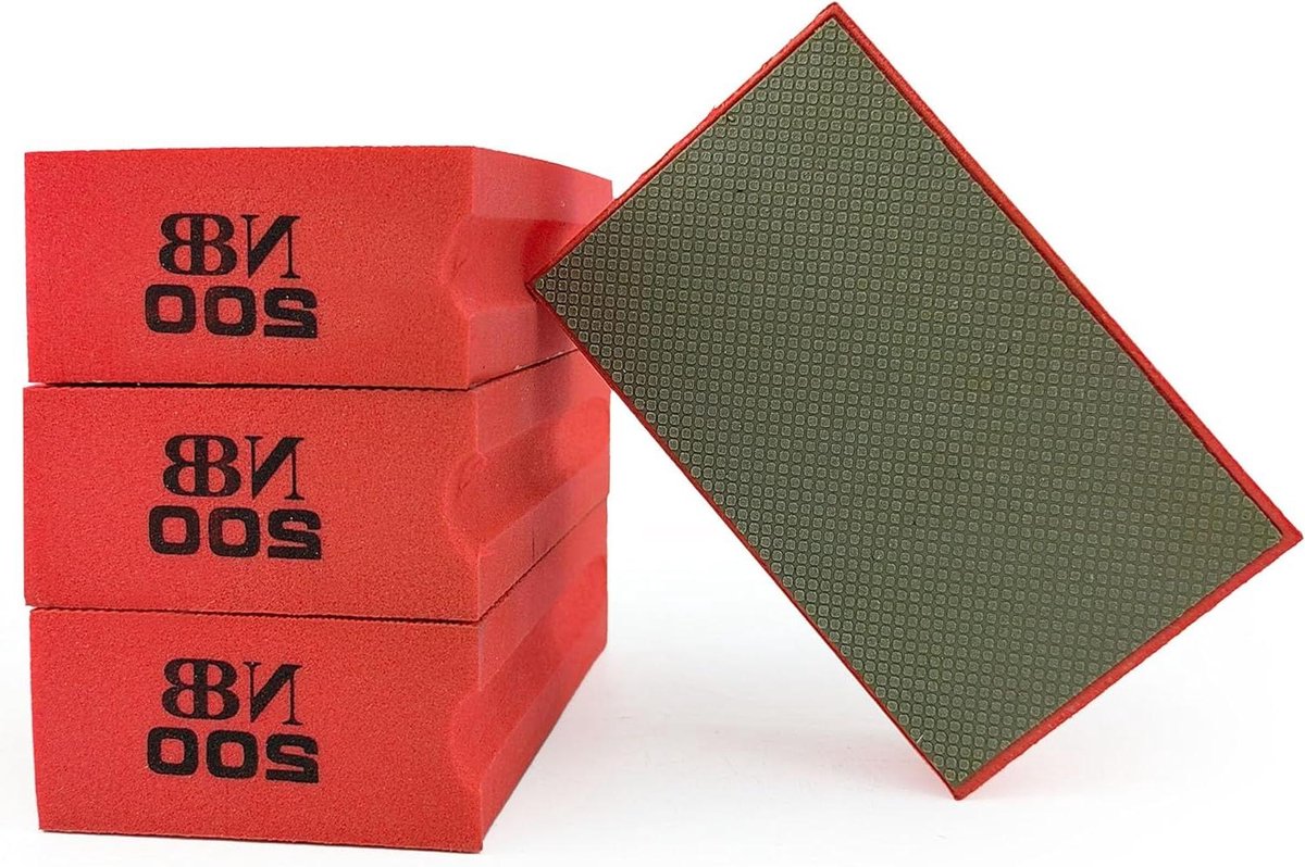 Diamant Schuurblok - Polijstpad Spons - Rand Gladmaken - Schuimrug Grip - 4 Stuks - Rood