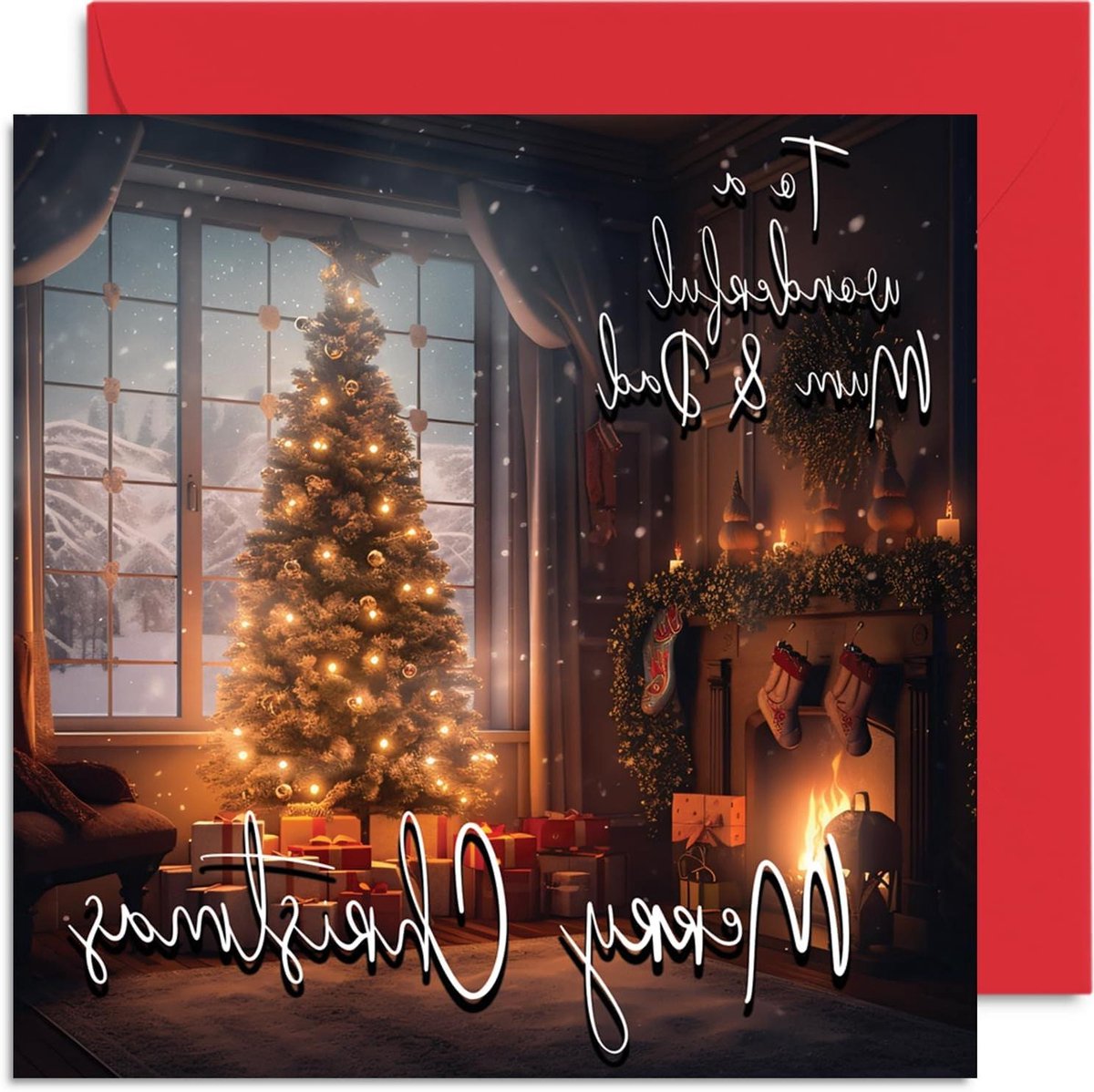 Kerstkaart - Wenskaart - Geleentheden Vieren - Binnenkant Blanco - 145mm x 145mm - Mama & Papa